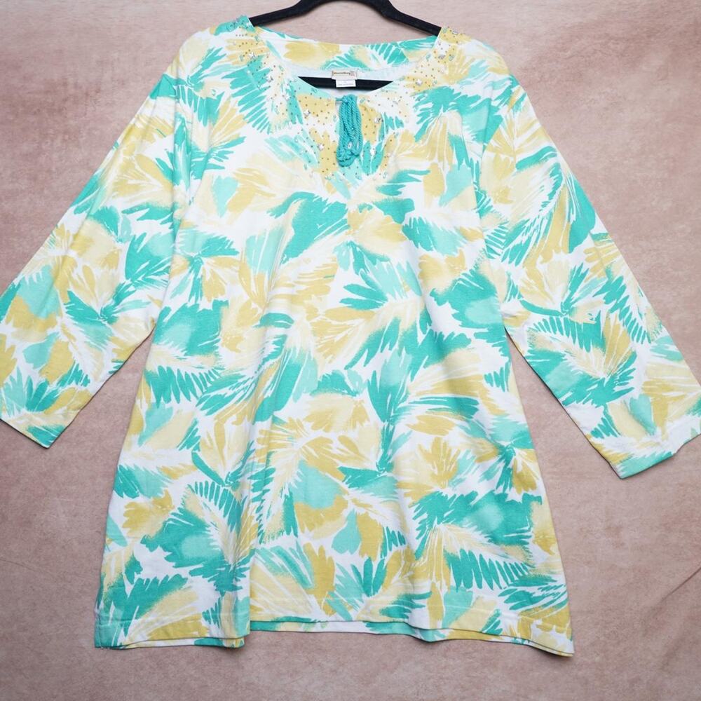 BocaBay Tropical Palm Print Tunic Top L